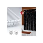 Tropik Home Siyah Mermer Desenli Banyo Perdesi Askı Hediyeli 180x200cm Tek Kanat Duş Perdesi, L Boru Hediyeli