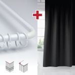 Tropik Home Siyah Renk Banyo Perdesi Askı Hediyeli 180X200CM Tek Kanat Duş Perdesi, L Boru Hediyeli - 180 x 200 cm