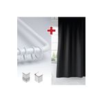 Tropik Home Siyah Renk Banyo Perdesi Askı Hediyeli 180x200cm Tek Kanat Duş Perdesi, L Boru Hediyeli