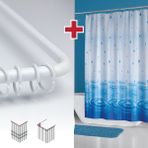 Tropik Home Su Desen Mavi Banyo Perdesi Askı Hediyeli 180X200CM Tek Kanat Duş Perdesi, L Boru Hediyeli - 180 x 200 cm - Renkli