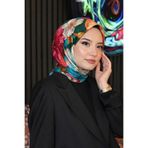 Tropikal Çiçek Desen Fuşya Soft Pamuk Eşarp