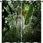 Tropikal orman karartma perdesi, 92 x 214 cm x 2 yalıtımlı polyester perde, çocuk odası, mutfak, oturma odası, doğa manzarası, orman yeşili yaprak tasarımı, ses geçirmez, pencere uygulaması