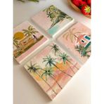 Tropikal Palmiyeli Plaj Manzaralı Doğal Taş Bardak Altlığı 4’lü Set - 10 x 10 cm