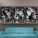 Tropikal Yapraklar-2 Temalı Aynalı Çerçeveli 3 lü Kanvas Tablo Seti 150x70 cm SETS0047
