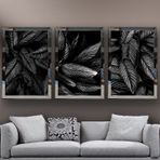 Tropikal Yapraklar-3 Temalı Aynalı Çerçeveli 3 lü Kanvas Tablo Seti 150x70 cm SETS0048