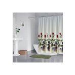Tropikhome 180x200cm Banyo Perdesi Kırmızı Gül Desen Duş Perdesi-tek Kanat Küvet Perdesi 12 Adet C Halka Hediye rotasyon