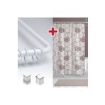 Tropikhome Etnik Desen Banyo Perdesi Askı Hediyeli 180x200cm Tek Kanat Kahverengi Duş Perdesi, L Boru Hediyeli