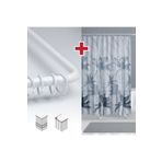 Tropikhome Fırtına Desen Banyo Perdesi Askı Hediyeli 180x200cm Tek Kanat Gri Duş Perdesi, L Boru Hediyeli