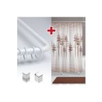 Tropikhome Kahverengi Ağaç Desen Banyo Perdesi Askı Hediyeli 180x200cm Tek Kanat Duş Perdesi, L Boru Hediyeli