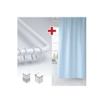Tropikhome Mavi Renk Banyo Perdesi Askı Hediyeli 180x200cm Tek Kanat Duş Perdesi, L Boru Hediyeli