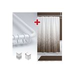 Tropikhome Nokta Desen Banyo Perdesi Askı 180x200cm Tek Kanat Kahverengi Duş Perdesi, L Boru