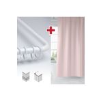 Tropikhome Pembe Renk Banyo Perdesi Askı Hediyeli 180x200cm Pudra Tek Kanat Duş Perdesi, L Boru Hediyeli