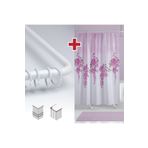 Tropikhome Sümbüllü Çiçek Desen Banyo Perdesi Askı Hediyeli 180x200cm Tek Kanat Duş Perdesi, L Boru Hediyeli