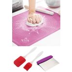 Trouvaille Hamur Açma Matı + Çelik Hamur Kesme Spatulası + Silikon Yumurta Fırçası ve Spatula 2'li Set