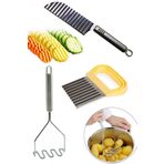 Trouvaille Şekilli Patates Bıçağı + Metal Patates Ezici + Meyve Sebze Doğrama Dilimleme Cips Bıçağı