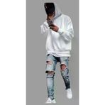 TROVE DRKACK1000000 Kapüşonlu Oversize Çok Kalın 4 Iplik Pamuk Yeni Kreasyon Erkek Hoodie Sweatshırt Beyaz