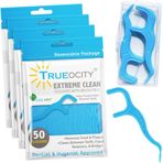 Trueocity Diş Yüzgeçli Fırça Seyahat Çantası ile 4 Paket Seçer (Toplam 200 Sayım), Diş İpi Dişler Arasında Kolay Kayar, Pensesinde Diş Çürümesini ve Diş Eti Hastalığını Önlemeye Yardımcı Olur, Kolay Kavrama Kolu, Nane Aromalı