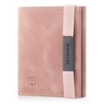 TRUSADOR Marseille Unisex Deri Cüzdan, RFID Koruma Kimlik Pencereli, Çıkarılabilir Ayna, Kart, Bozuk Para ve Nakit Bölmeli Şık Tasarım,Pembe