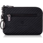 Trusador Milano Carbon Fermuarlı Mini Boy Kese Cüzdan Unisex Hakiki Deri Rfid Korumalı Erkek Kadın Anahtarlık Kartlık Bozuk Paralık Cüzdan Hediye Karbon - 00-Siyah
