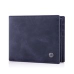 TRUSADOR Savona Klasik Erkek Cüzdanı Deri Bifold RFID Cüzdan Erkek Hediye Kutusu, Lacivert, Klasik