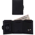 Trusador Verona Carbon Kartlık Unisex Hakiki Deri Rfid Korumalı Minimalist Erkek Kadın Mini Cüzdan Hediyelik Karbon - 000-Siyah