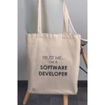 Trust Me I'm A Software Developer Yazılımcı Hediyelik Baskılı %100 Pamuklu Ham Bez Bej Çanta