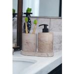 Trust Stone 3'lü Bej Mermer Serisi Banyo Seti, Sıvı Sabunluk Diş Fırçalığı Beton Aksesuar Takımı