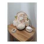 Trust Stone 6'lı Mermer Desen Bej Beton Banyo Seti,Sabunluk,Diş Fırçalığı,Tepsi,Mumluk,Havluluk, Aksesuar