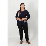 Truvakar Kol Baskılı Penye Bluz 1036 - XL - Lacivert