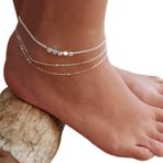 TseenYi Boho katmanlı boncuklu halhal, bileklik, gümüş kaplama, zincir, halhal, çok katmanlı zincir, halhal, zincir, yaz, plaj, ayak takısı, kadınlar ve kızlar için hediye