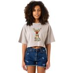 Tshirthane Adorable Reindeer Christmas Taş Rengi Kadın Crop