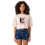 Tshirthane Black Pink Band Bej Kadın Crop