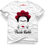 Tshirthane Frida Kahlo Kırmızı Güller Unisex Kalıp Beyaz Erkek T-Shirt - XS