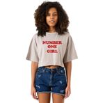 Tshirthane Rose Number One Girl Taş Rengi Kadın Crop