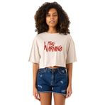 Tshirthane The Warning Logo Bej Kadın Crop