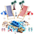 TSLBW 15 adet plaj mikro peyzaj minyatür dekorasyon Mini plaj süslemeleri Mini Recliner plaj sandalyesi şemsiye küçük palmiye ağacı dekorasyon aksesuarları DIY Zen bahçe dekorasyonu için benzersiz hediye