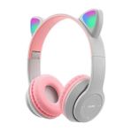 TT SW88 Ledli RGB Kedi Kulağı Aydınlatmalı Bluetooth Mikrofonlu Katlanabilir Kulaklık TF Kart/ AUX GRİ
