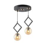 TT015-2 SY TT Aydınlatma Mat Siyah - Eskitme Bal Camlı 2 li Avize