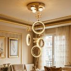 TT802-3+1-SR Tt Aydınlatma Akrilik Simit 4 Lü Ledli Sarı Kaplama 3 Renk Modüllü Ledli Avize - Gold