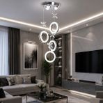 TT804-3+1-KR Tt Aydınlatma Akrilik Kalın Halka 4 Lü Ledli Krom Kaplama 3 Renk Modüllü Ledli Avize