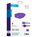 Ttec SmartCharger 2.1A Seyahat Şarj Aleti + Mor Type-C Kablo