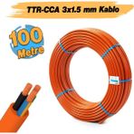 Ttr Cca Çok Telli 3X1.5 Mm 100 Metre Elektrik Kablosu Turuncu Renk Topraklı İletken Kablo H05vv-F