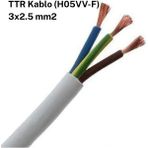 Ttr (HO5VV-F) 3x2.5 Mm2 Beyaz Kablo, Pvc Izoleli, Çok Damarlı, 300/500V, 1 metre fiyatıdır.