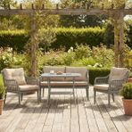 Tu Tienda Kaş 2+1+1+Sehpa Bahçe Balkon Mobilyası,beyaz Rattan/bej Kumaş - 60 X 90