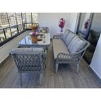 Tu Tienda Kaş 3+1+1+Masa Rattan Bahçe Balkon Mobilyası,RATTAN GRİ / KUMAŞ GRİ - Gri