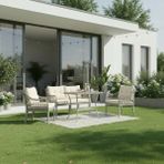 Tu Tienda Kaş Galvaniz Borulu 2+1+1+Sehpa Bahçe Balkon Mobilyası,gri Rattan/Krem kumaş