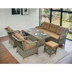 Tu Tienda Petra Alüminyum Rattan 3+1+1+Masa(80*140)+2 Puf Bahçe Balkon Mobilyası,Bej - Kiremit