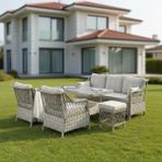 Tu Tienda Petra Galvanizli 3+1+1+MASA(80X140)+2 Puf Bahçe Balkon Mobilyası - Krem