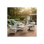 Tu Tienda TİRE ALÜMİNYUM 2+1+1+MASA(70*120)+TEKLİ SALINCAK BAHÇE BALKON TAKIMI,BEYAZ RATTAN / GRİ KUMAŞ