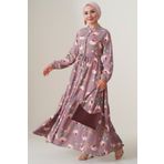 TUA MODA 2144 Hakim Yaka Tesettür Elbise - D.Gül Kurusu